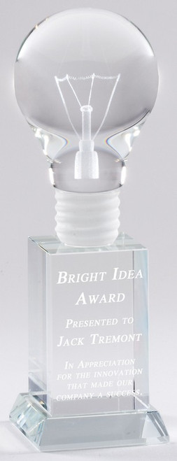 Light Bulb Trophy - Crystal | Engraved Great Idea Award - 8 Inch Tall 