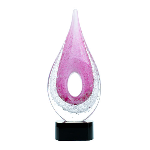 Art Glass Trophy - Pink Window Raindrop | Engraved Artistic Corporate Award - 12"