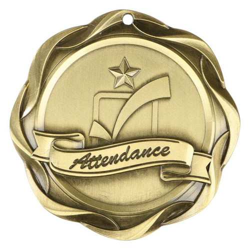 Attendance Fusion Medal- Gold | Engraved Attendance Medallion - 3 Inch Wide Decade Awards