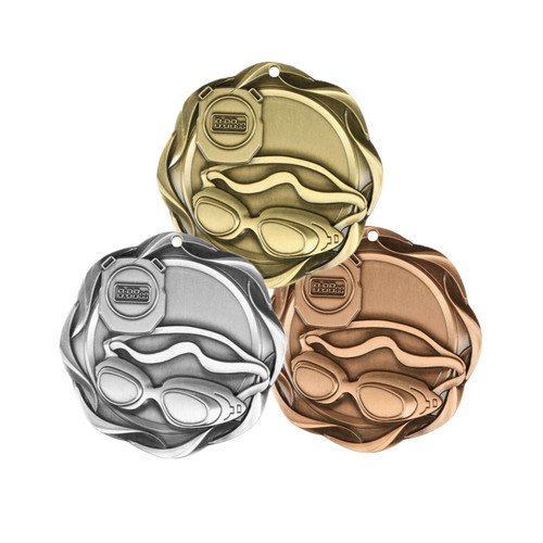 Swimming Fusion Medal- Gold, Silver or Bronze | Engraved Swimming Medallion - 3 Inch Wide Decade Awards