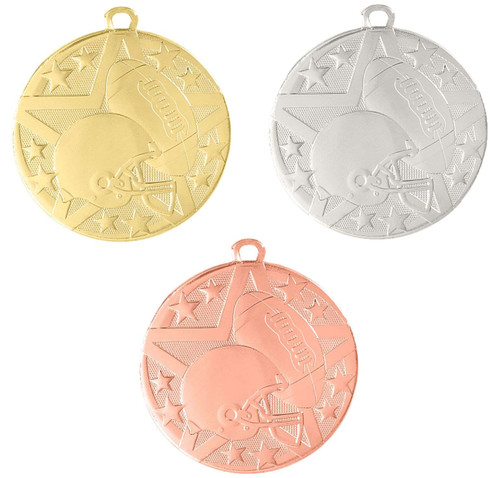 Football Superstar Medal - Gold, Silver, or Bronze | Engraved Superstar Football Medallion - 2 Inch Wide Decade Awards