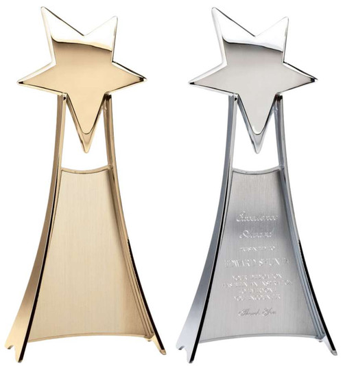 Rising Star Trophy - Gold or Silver | Engraved Star Corporate Award - 11 Inch Tall Decade Awards
