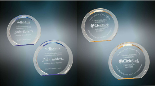 Halo Acrylic Award - Blue or Gold | Engraved Corporate Award - 5.375" or 6.375" Tall Decade Awards