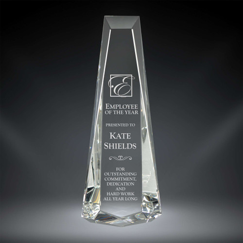 Crystal Monument Award | Engraved Crystal Award - 12 Inch Tall Decade Awards