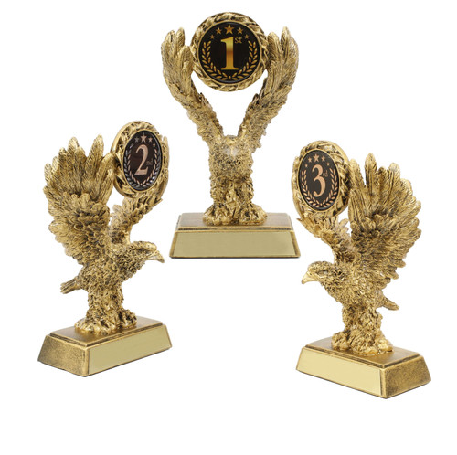 Eagle Place Trophy - 1st, 2nd or 3rd Place| Engraved Gold Eagle Award - 8" Tall Decade Awards