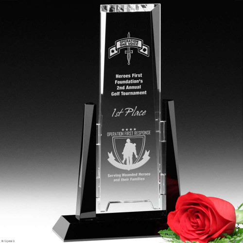 Sunridge Crystal Corporate Award | Engraved Crystal and Black Glass Award - 10" Tall Decade Awards
