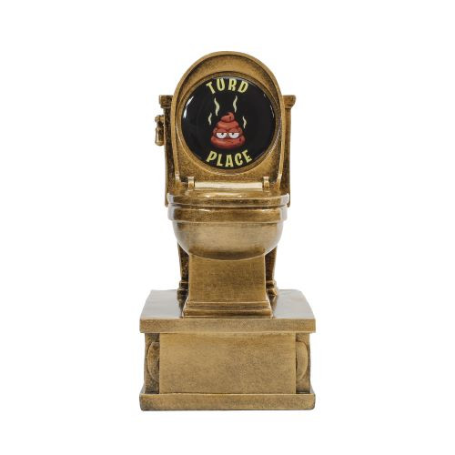 Gold Toilet Bowl Action Pedestal Turd Place Trophy - 7 Inch Tall | Engraved Worst Place Award