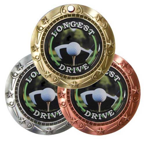 Longest Drive World Class Medal- Gold, Silver or Bronze | Engraved Golf Medal - 3 Inch Wide Decade Awards