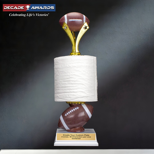 Triad Topper Football Toilet Paper Trophy with free engraving for last place leagues – 13.75 Inch Swirl by Decade Awards
