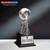 Clear crystal globe teamwork trophy on a black base with free custom engraving, Decade Awards