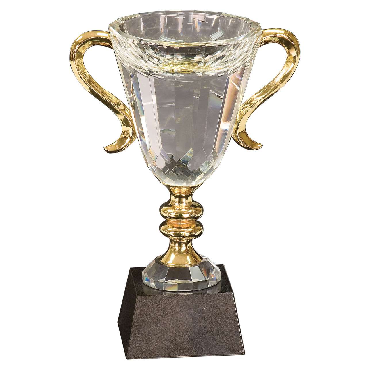 Cup Trophy - Crystal & Gold, Crystal Cup Award with Scroll Handles Award