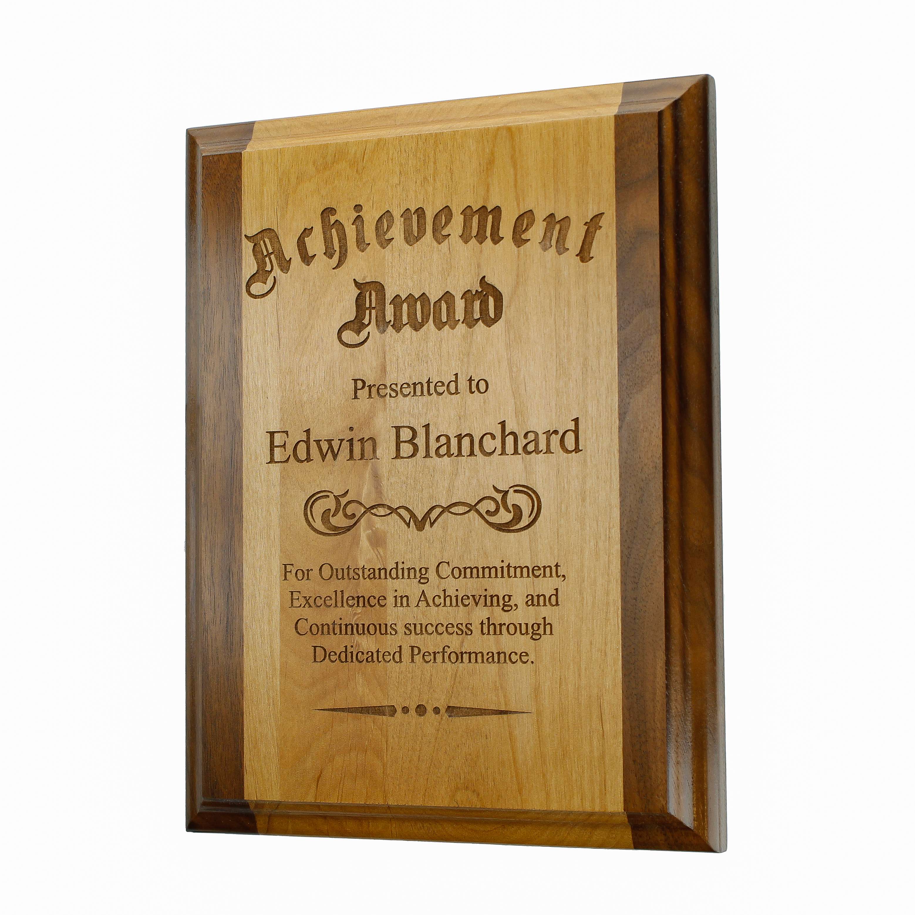 Award Plaque - Alder with Walnut Trim  Engraved Wood Plaque Award - 8 x  10 or 9x 12 Decade Awards GAP810912