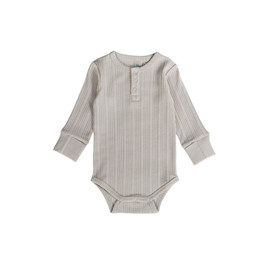 Woolbabe Organic Cotton/Merino Long Sleeve Henley Bodysuit - Pebble Marl
