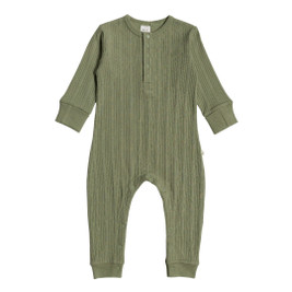 Woolbabe Organic Cotton/Merino Long Sleeve Henley Suit - Flax Marl