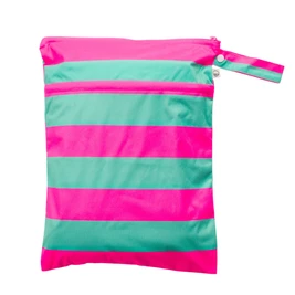 Nestling Double Pocket Wet Bag - Pink Teal Stripe