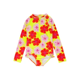 Nestling Neon Sleeved Girls Swimsuit - Hibiscus