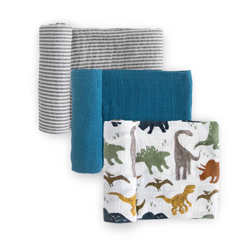 3pk Cotton Muslin Swaddle - Dino Friends 2