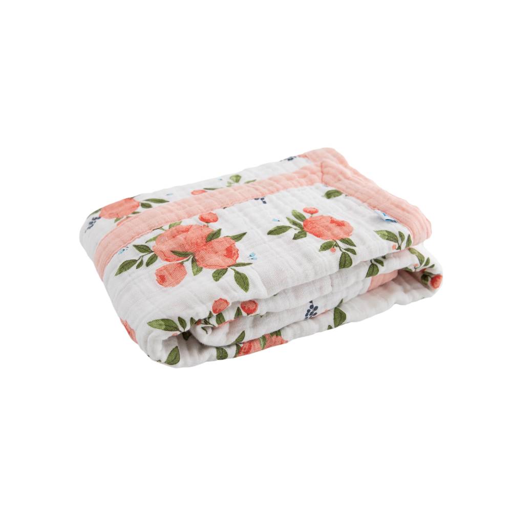 Cotton Muslin Baby Blanket - Watercolour Roses