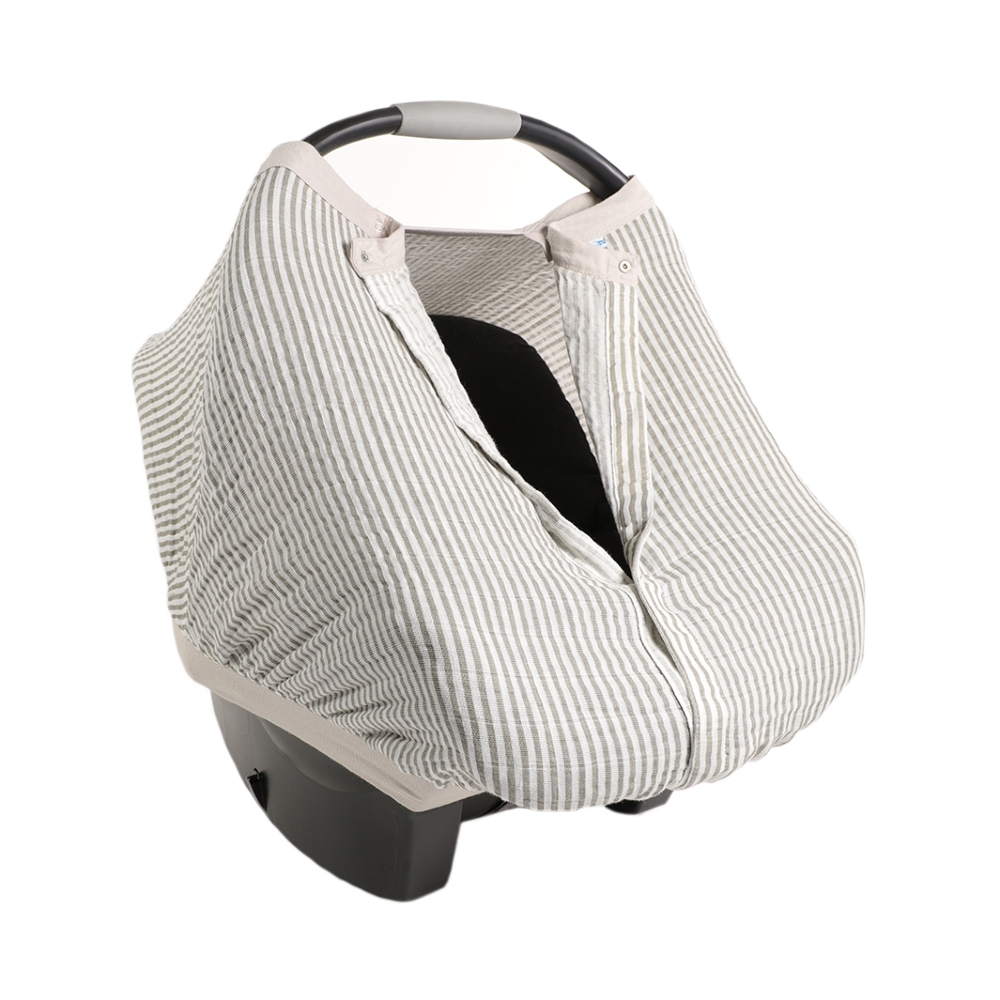 Muslin Car Seat Canopy V2 - Grey Stripe