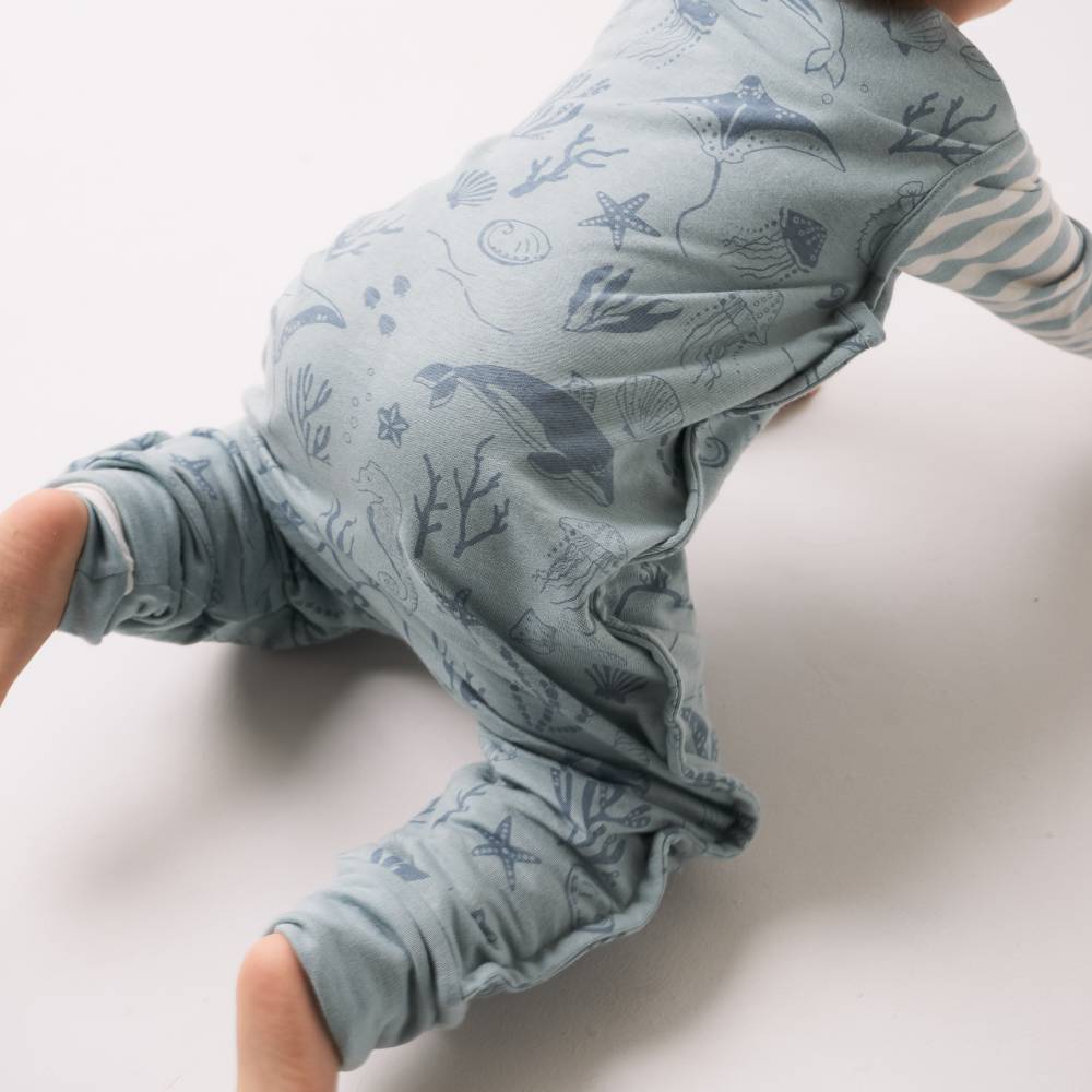 Woolbabe 3-Seasons Merino/Organic Cotton Sleeping Suit - Tide Seascape