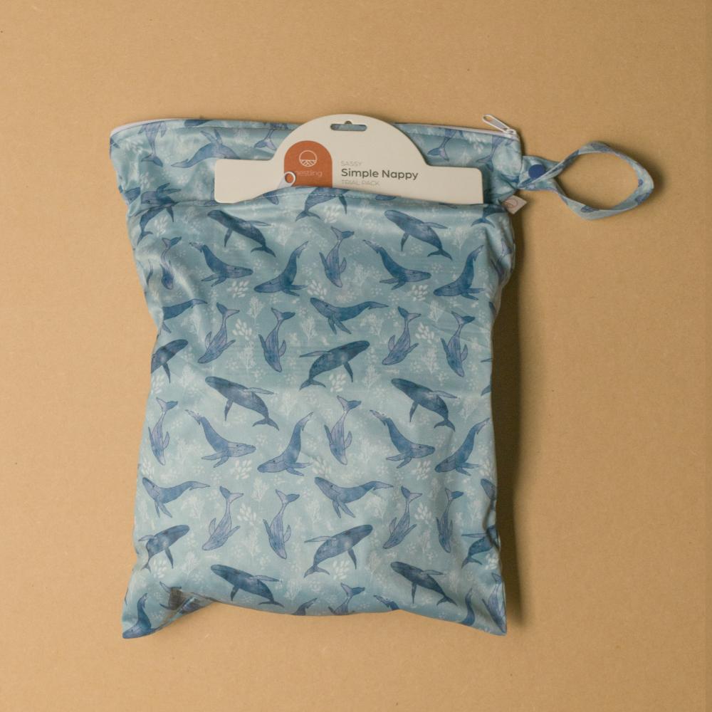 Nestling Double Pocket Wet Bag - Whales