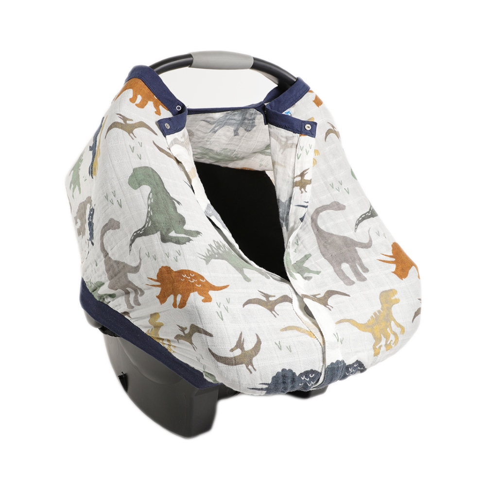 Muslin Car Seat Canopy V2 - Dino Friends