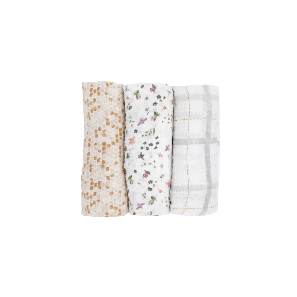 3pk Cotton Muslin Swaddle - Garden Bees