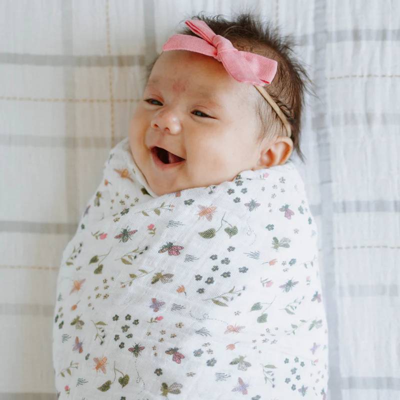 Single Cotton Muslin Swaddle - Garden Bees