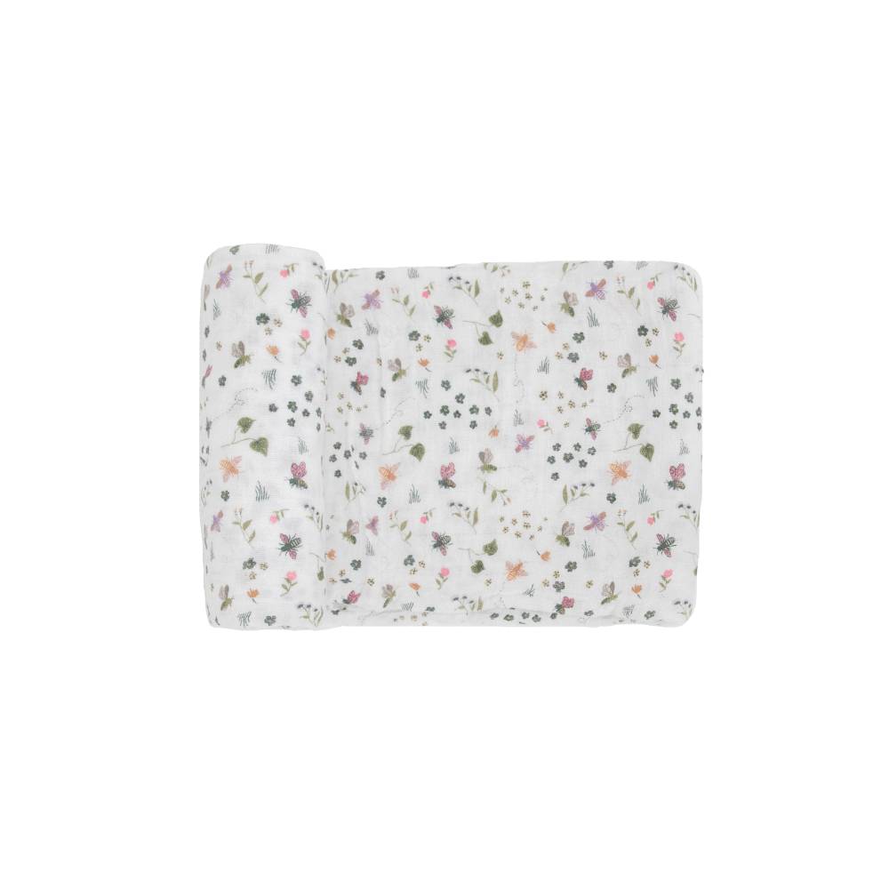 Single Cotton Muslin Swaddle - Garden Bees