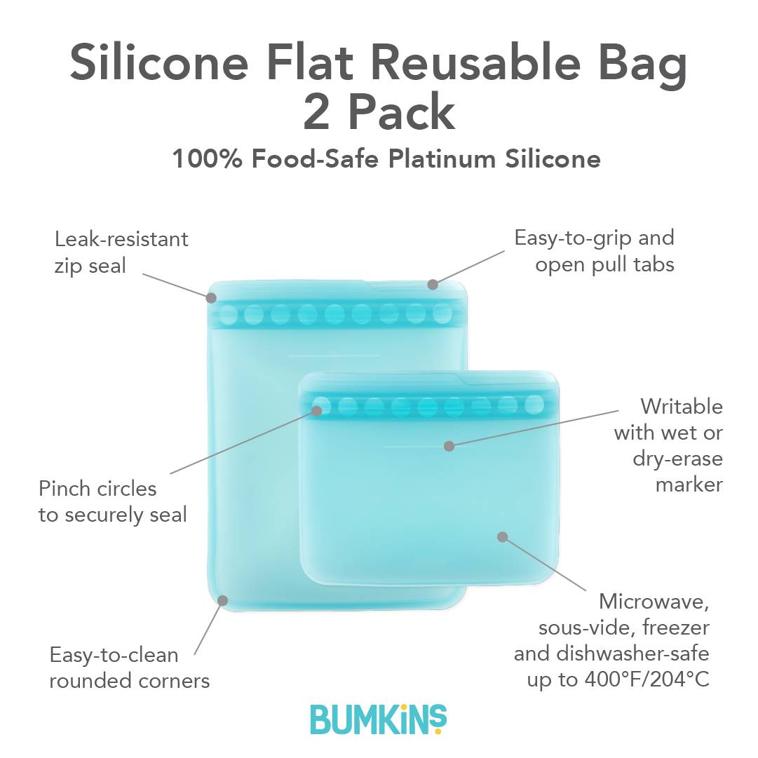 Bumkins Silicone Flat Reusable Bags 2pk - Blue
