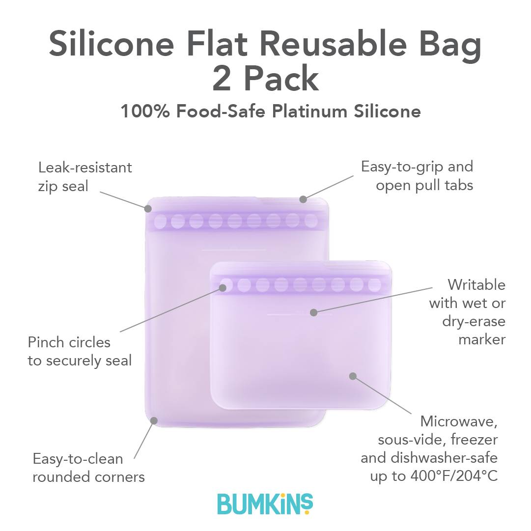 Bumkins Silicone Flat Reusable Bags 2pk - Lavender