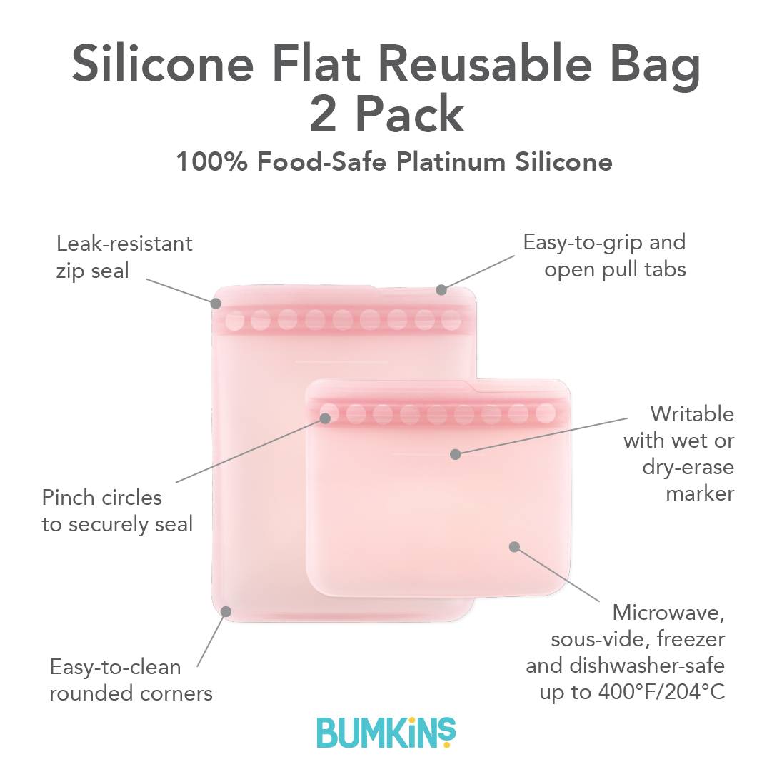 Bumkins Silicone Flat Reusable Bags 2pk - Pink