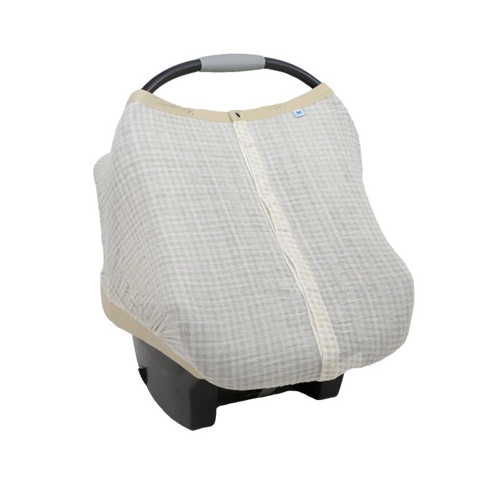 Muslin Car Seat Canopy V2 - Tan Gingham