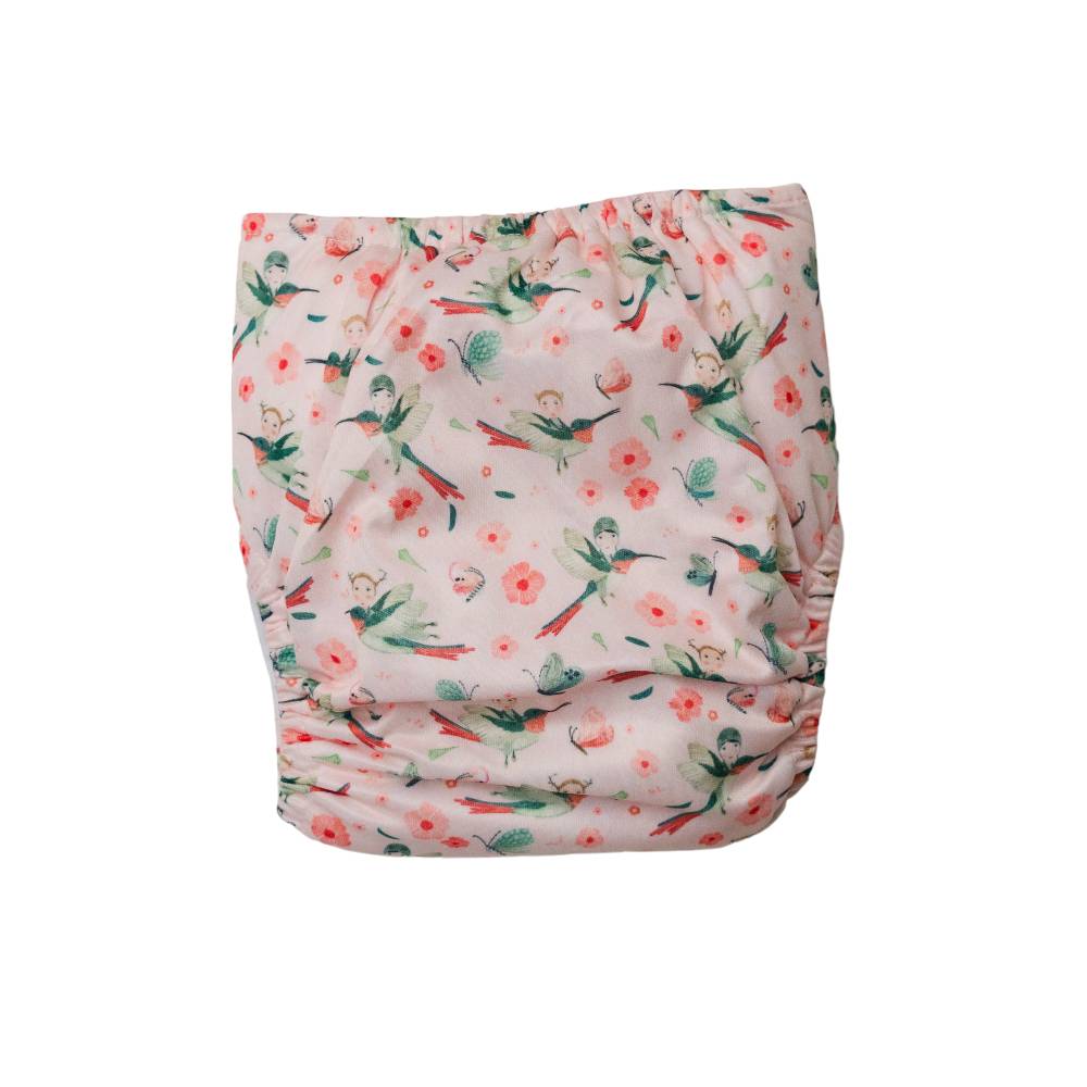 Nestling SNAP Nappy Cover - Pink Hummingbird