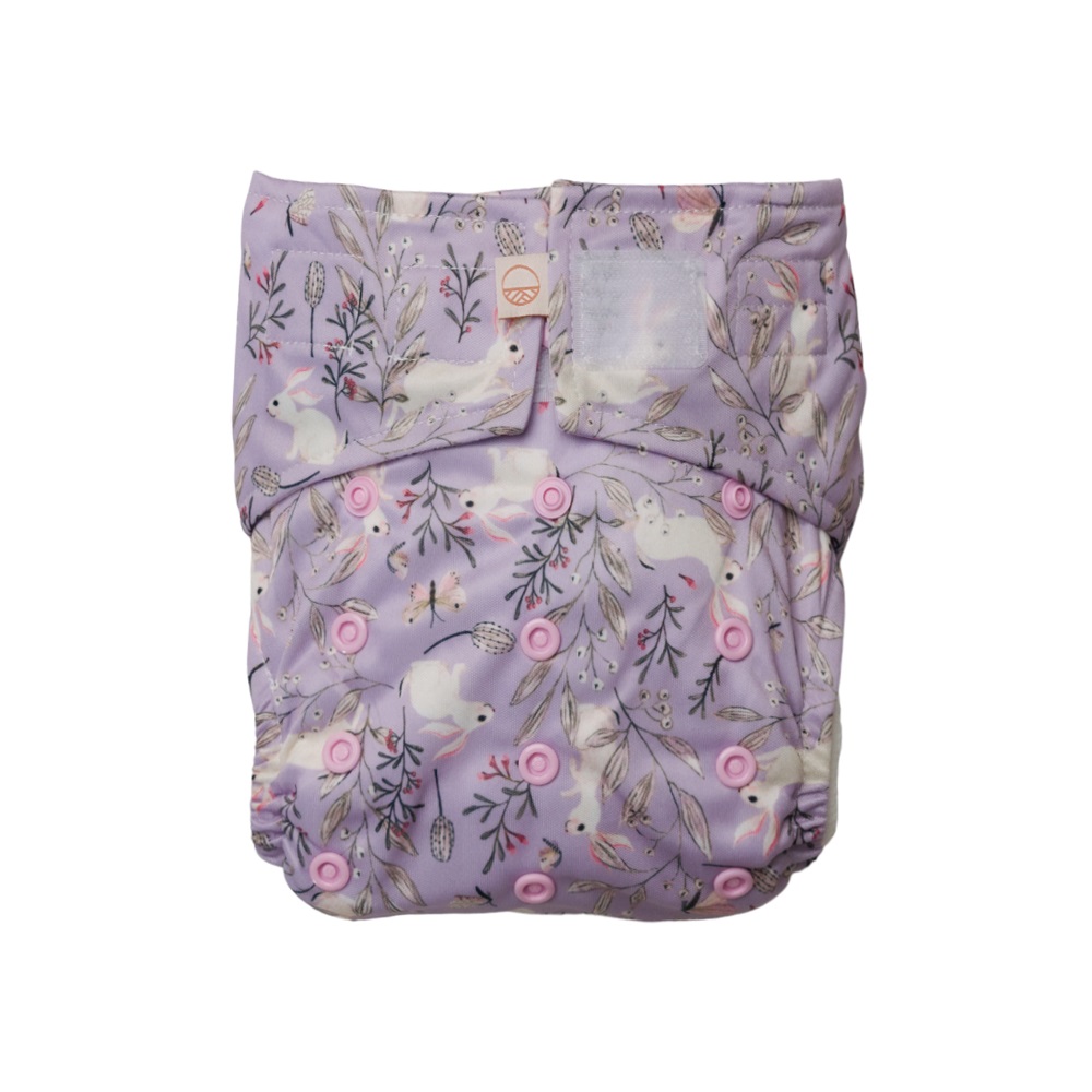 Nestling SIMPLE Nappy Cover - Lilac Bunnies
