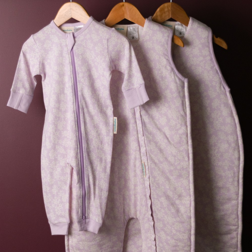 Woolbabe Merino/Organic Cotton PJ Suit - Mauve Manuka