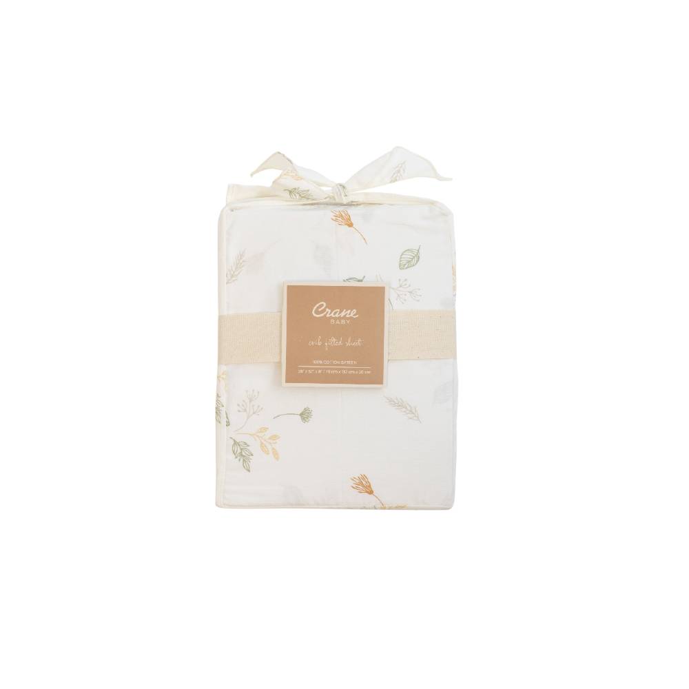 Crane Baby Cot Fitted Sheet - Willow Collection - Willow Dainty Leaf