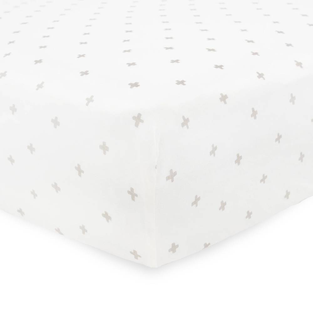 Little Unicorn Stretch Knit Fitted Cot Sheet - Grey Cross