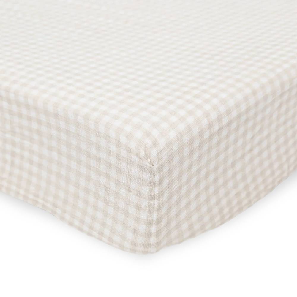 Little Unicorn Stretch Knit Fitted Cot Sheet - Tan Gingham