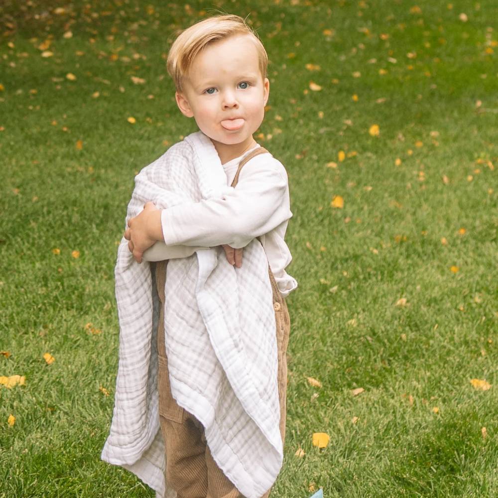 Cotton Muslin Baby Blanket - Tan Gingham