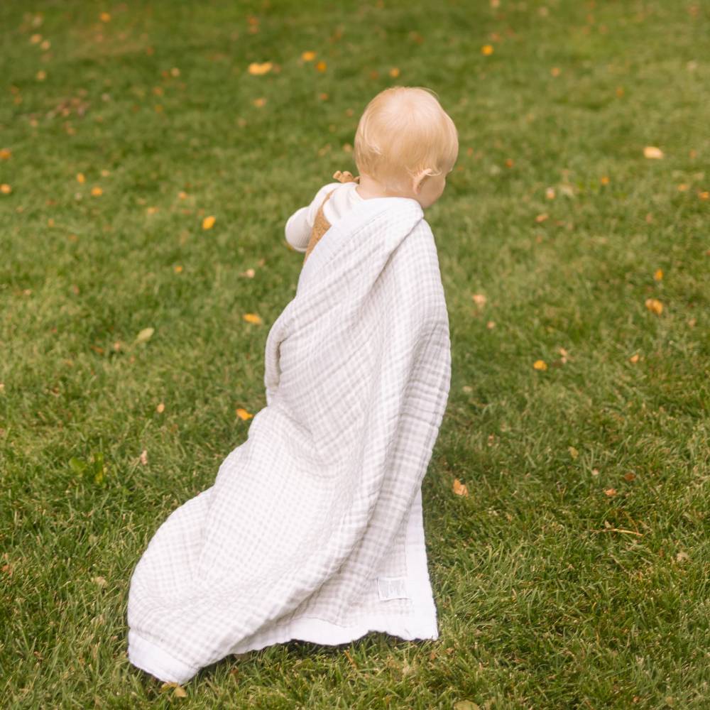 Cotton Muslin Baby Blanket - Tan Gingham