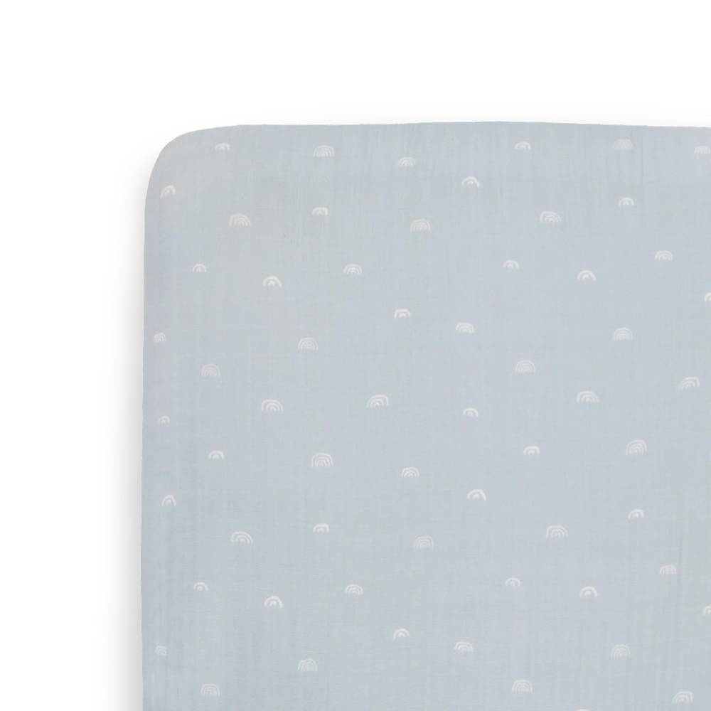 Muslin Fitted Cot Sheet - Blue Rainbow