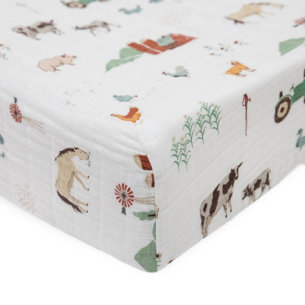 Muslin Changing Pad Cover / Bassinet Sheet- Farmyard