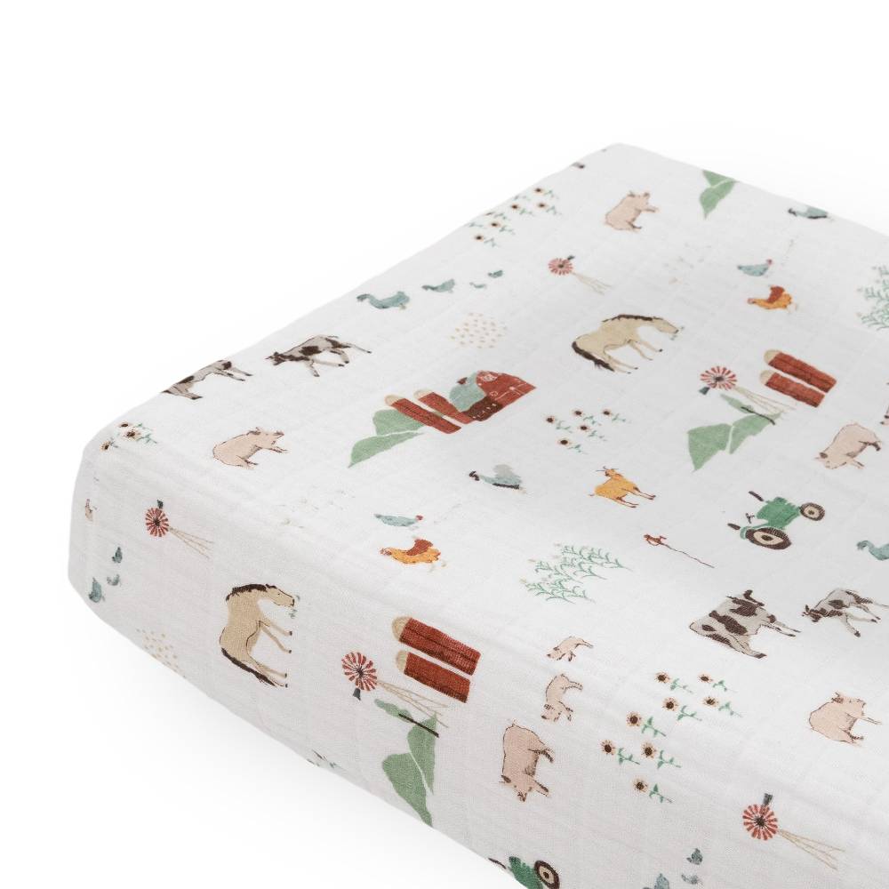 Muslin Changing Pad Cover / Bassinet Sheet- Farmyard