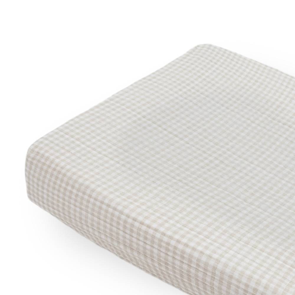 Muslin Changing Pad Cover / Bassinet Sheet - Tan Gingham