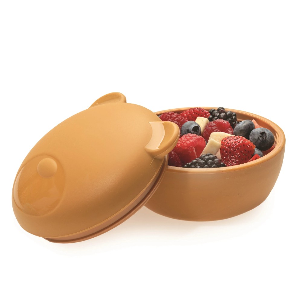 Melii Silicone Animal Bowl with Lid & Utensils - Bear