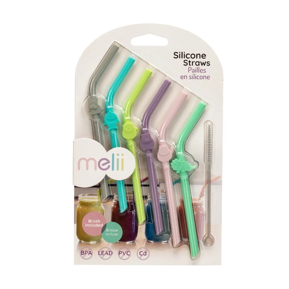 Melii Silicone Animal Straws with Cleaning Brush