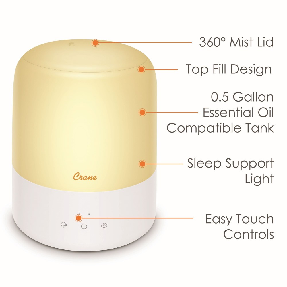 Crane 3 in 1 Cool Mist Humidifier with Aroma Diffuser & Sleep Support Light