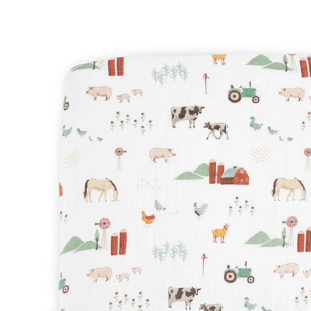 Muslin Fitted Cot Sheet - Farmyard