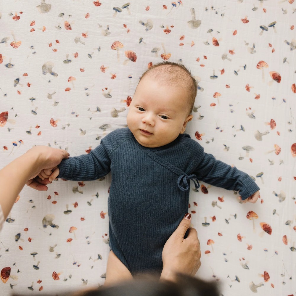 Muslin Fitted Cot Sheet - Mushrooms